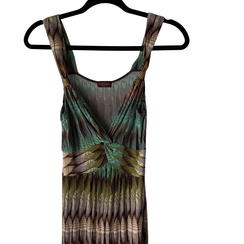Life Style Sleeveless Maxi Dress L Boho Twist Front Ombre‎ Earth Tones Festival